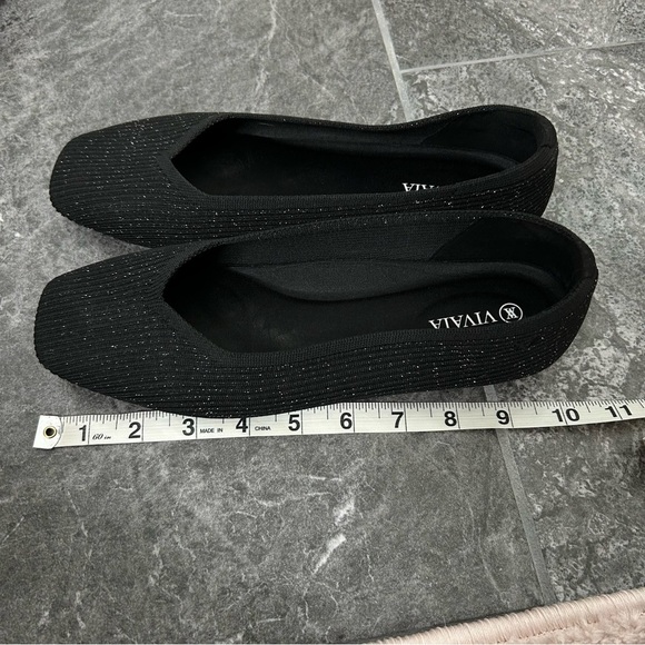 Vivaia Square-Toe V-Cut Flats Black Silver Size 39 US8 Margot Comfort Shoe - Picture 12 of 16